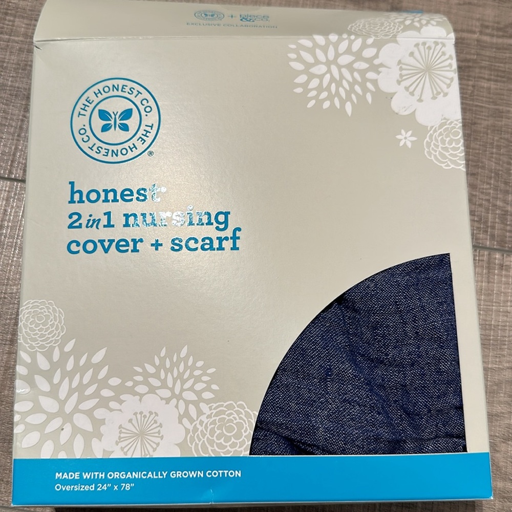 The Honest Co 2 in 1 nursing cover + scarf made with organic cotton denim color